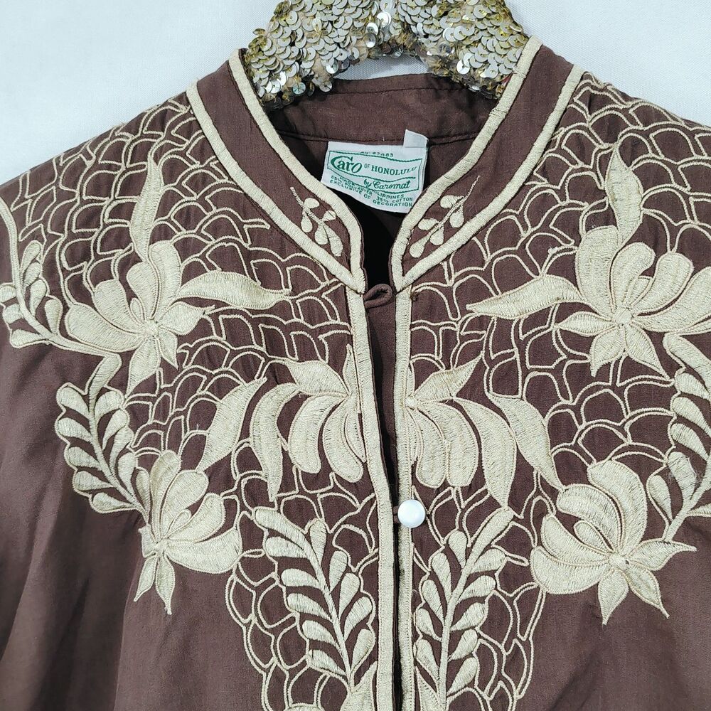 Vintage 70s Caro of Honolulu Women's Brown Floral Plus Size Top size 16 - Picture 2 of 7